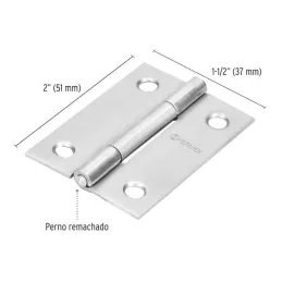 Bisagras Rectangular Inoxidable 2" x1-1/2" Acero Dorado CMbola 1.2mm Hermex 43201 Hermex-Bisagra rectangular Inoxidable 2" Cabez
