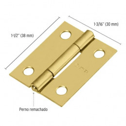 Bisagra rectangular de acero dorado 1 1/2" x 1 3/16" Cabeza media bola Incluye pernos, BR-151 43193 Hermex