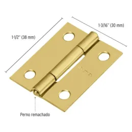 Bisagras Rectangular 1-1/2" x1-3/16" Acero Dorado CMbola 1.1mm Hermex 43193 Hermex-Bisagra rectangular de acero dorado 1 1/2" x 