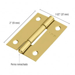 Bisagra rectangular de acero dorado 2" x 1 1/2" Cabeza media bola Incluye pernos, BR-201 43194 Hermex