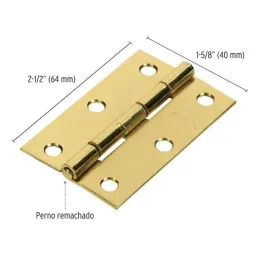 Bisagras Rectangular 2-1/2" x1-5/8" Acero Dorado CMbola 1.3mm Hermex 43195 Hermex-Bisagra rectangular de acero dorado 2 1/2" x 1
