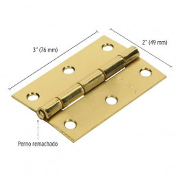 Bisagra rectangular de acero dorado 3" x 1 15/16" Cabeza media bola Incluye pernos, BR-301 43196 Hermex