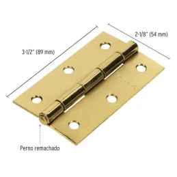 Bisagras Rectangular 3-1/2" x2-1/8" Acero Dorado CMbola 1.6mm Hermex 43197 Hermex-Bisagra rectangular de acero dorado 3 1/2" x 2