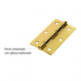 Bisagra rectangular de acero dorado 3 1/2" x 2 1/8" Cabeza media bola Incluye pernos, BR-351 43197 Hermex