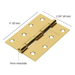 Bisagras Rectangular 4" x2-3/4" Acero Dorado CMbola 1.8mm Hermex 43198 Hermex-Bisagra rectangular de acero dorado 4" x 2 3/4" Ca