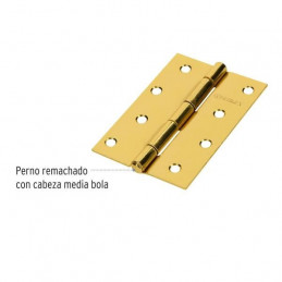 Bisagra rectangular de acero dorado 4" x 2 3/4" Cabeza media bola Incluye pernos, BR-401 43198 Hermex