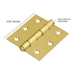Bisagra cuadrada de acero dorado 2 1/2" Cabeza plana Tipo capuchina Espesor 1.8mm Incluye pernos, BC-251P 43236 Hermex