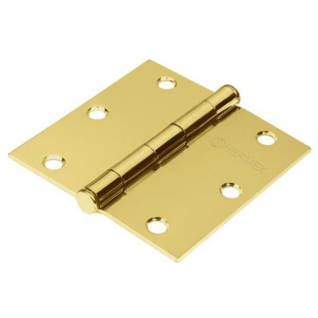 Bisagra cuadrada de acero dorado 3 1/2" Cabeza plana Tipo capuchina Espesor 2.2mm Incluye pernos, BC-351P 43238 Hermex