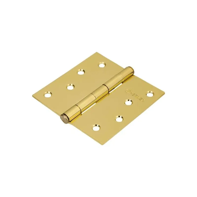 Bisagra cuadrada de acero dorado 4" Cabeza plana Tipo capuchina Espesor 2.5mm Incluye pernos, BC-401P 43239 Hermex