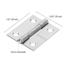 Bisagras Rectangular 1-1/2" x1-3/16" Acero Pulido CMbola 1.1mm Hermex 43186 Hermex-Bisagra rectangular de acero pulido 1 1/2" x 