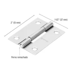 Bisagras Rectangular 2" x1-1/2" Acero Pulido CMbola 1.1mm Hermex 43187 Hermex-Bisagra rectangular de acero pulido 2" x 1 1/2" Ca