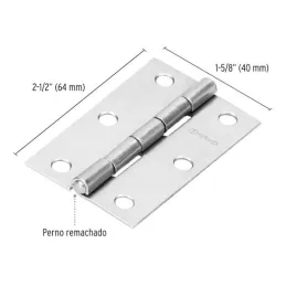 Bisagras Rectangular 2-1/2" x1-5/8" Acero Pulido CMbola 1.3mm Hermex 43188 Hermex-Bisagra rectangular de acero pulido 2 1/2" x 1