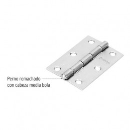 Bisagra rectangular de acero pulido 3" x 1 15/16" Cabeza media bola Incluye pernos, BR-300 43189 Hermex