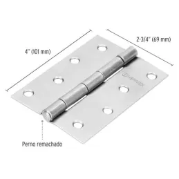 Bisagras Rectangular 4" x2-3/4" Acero Pulido CMbola 1.6mm Hermex 43191 Hermex-Bisagra rectangular de acero pulido 4" x 2 3/4" Ca