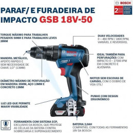 Taladro Percutor GSB 18V-150 C Biturbo 1/2" Brushless Baretool SinBateria/Cargador Bosch 06019J51E0