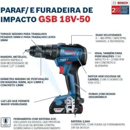 Taladro Percutor GSB 18V-150 C Biturbo 1/2" Brushless Baretool SinBateria/Cargador Bosch 06019J51E0 Bosch-Taladro Percutor GSB 1