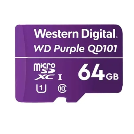  Memoria Flash WD Purple 64GB SC QD101 microSD, ideal para Camaras de videovigilancia 37.288136 Memoria Flash WD Purple 64GB SC 