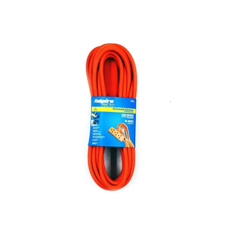 Extension Electrica 6M 15A 3Tomas Uso Rudo Naranja Fulgore FP0110