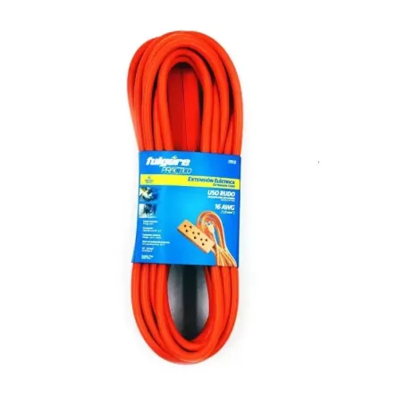 Extension Electrica 30M 15A 3Tomas Uso Rudo Naranja Fulgore FP0115