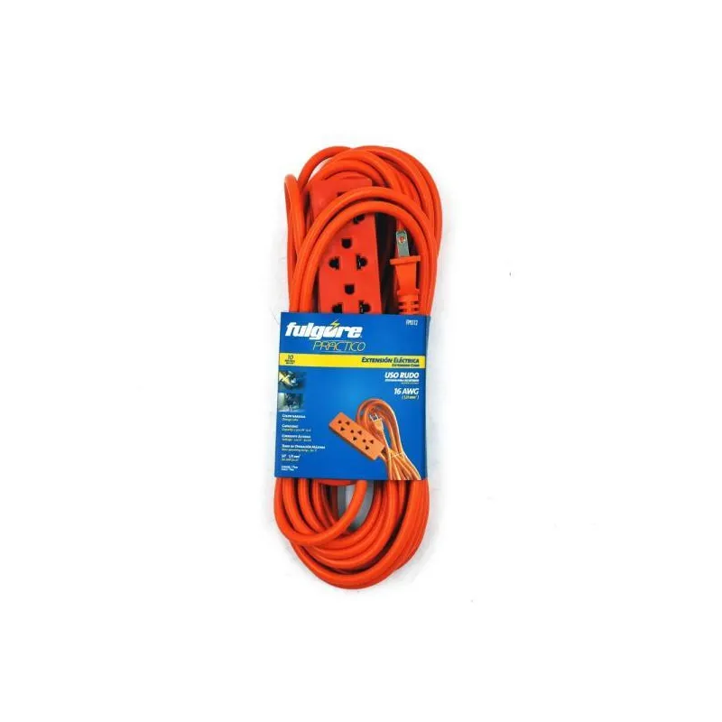 Extension Electrica 10M 15A 3Tomas Uso Rudo Naranja Fulgore FP0112