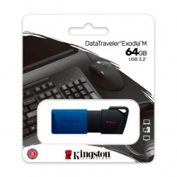 Memoria Flash USB Kingston DataTraveler Exodia M, 64GB, USB 3.2 Gen 1, Azul