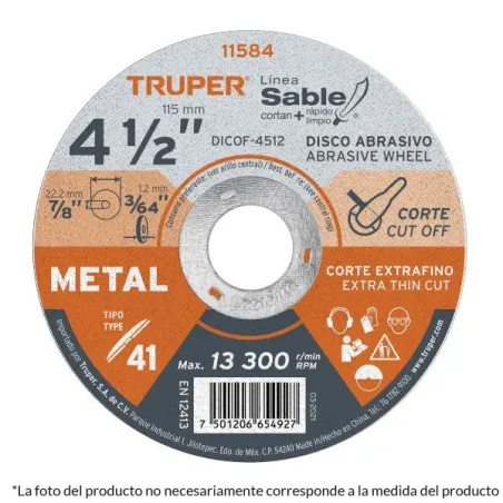  Discos Corte Metal 4 1/2" x1.6mm T41 Oxido de AL, DICOF-4516 11585 Truper 2.033898 Disco Abrasivo Corte Extrafino Metal AR 4 1/