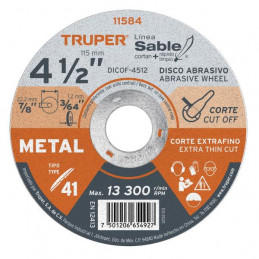 Disco Corte Metal 4 1/2" x1.2mm T41 Oxido de Aluminio, DICOF-4512 11584 Truper