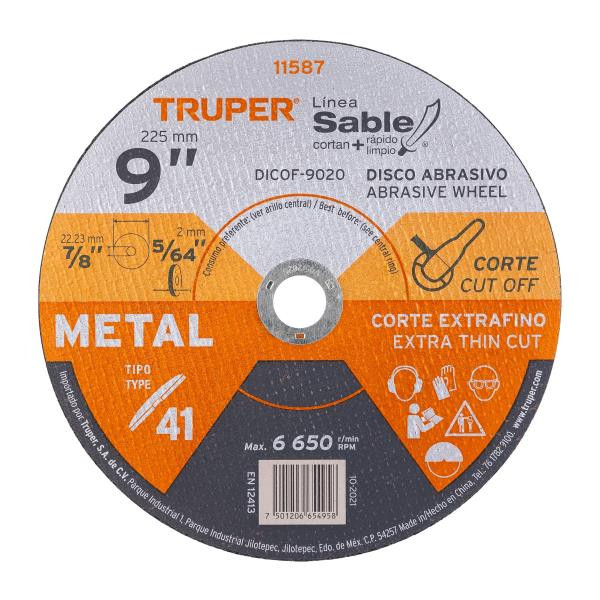Disco Corte Metal 9" x2mm T41 Oxido de Alumino, DICOF-9020 11587 Truper