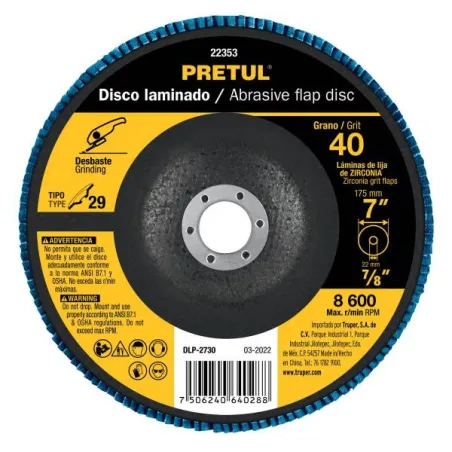  Discos Flap Discs Laminado 7" G40 Lija de Zirconia, DLP-2730 22353 Pretul 11.694915 Disco Abrasivo Flap Discs Laminado 7" Grano