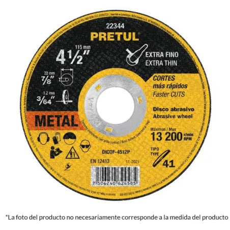  Discos Corte Metal 4 1/2" x1mm T41 OxidoAlumino, DICOF-4510P Pretul 22348 1.271186 Disco Corte Metal 4 1/2" x1mm T41 OxidoAlumi