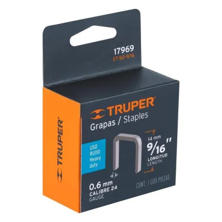  Grapas 9/16" Corona 27/64" Calibre 24 para Engrapadora ET-50 ET-50X ET-50P, ET-50-9/16 17969 Truper 4.576271 Grapas 9/16" 14mm 