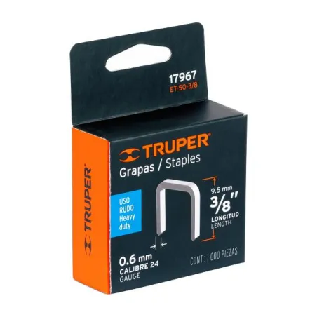  Grapas 3/8" Corona 27/64" Calibre 24 para Engrapadora ET-50 ET-50X ET-50P, ET-50-3/8 17967 Truper 3.728814 Grapas 3/8" 10mm Cor