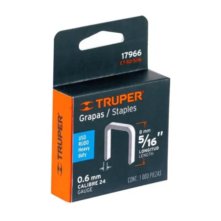  Grapas 5/16" Corona 27/64" Calibre 24 para Engrapadora ET-50 ET-50X ET-50P, ET-50-5/16 17966 Truper 3.389831 Grapas 5/16" 8mm C