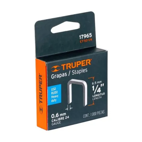  Grapas 1/4" Corona27/64" Calibre 24 para Engrapadora ET-50 ET-50X ET-50P, ET-50-1/4 17965 Truper 3.050847 Grapas 1/4" 6mm Coron