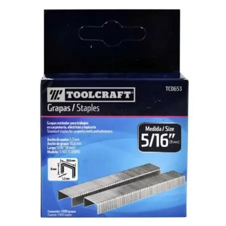  Grapas 5/16 Corona 10.6mm Para Engrapadora T-50 TC0589 Toolcraft TC0653 4.576271 Grapas 5/16 Corona 10.6mm Para Engranpadora T-