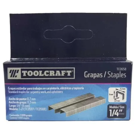  Grapas 1/4 Corona 29/64 Para Engrapadora T-21 TC0587 TC0588 Toolcraft TC0658 4.237288 Grapas 1/4 Corona 29/64 Para Engranpadora
