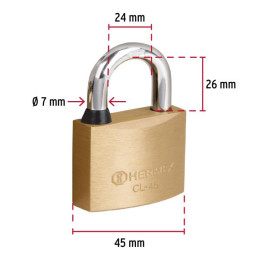 Candado Pulido de Alta seguridad 45mm Seguridad 6, Incluyen 2 llaves Tradicional, CL-45 43429 Hermex