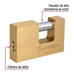 Candados Antipalanca 75mm S6 Hermex 23512 Hermex-Candados Antipalanca 75mm S6 Hermex 23512 Cuerpo de latón con acabado pulido Se