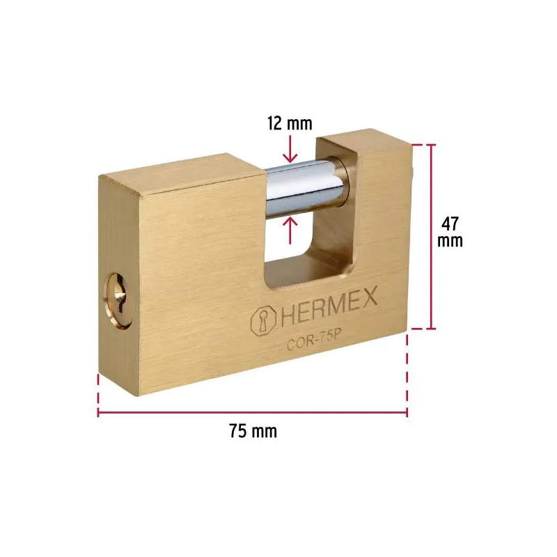 Candados Antipalanca 75mm S6 Hermex 23512 Hermex-Candados Antipalanca 75mm S6 Hermex 23512 Cuerpo de latón con acabado pulido Se