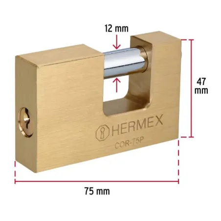 Candados Antipalanca 75mm S6 Hermex 23512 Hermex-Candados Antipalanca 75mm S6 Hermex 23512 Cuerpo de latón con acabado pulido Se