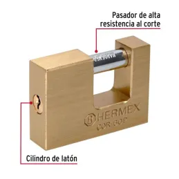 Candados Antipalanca 60mm S5 Hermex 22518 Hermex-Candados Antipalanca 60mm S5 Hermex 22518 Cuerpo de latón con acabado pulido Se