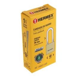 Candados 40mm S2 Hierro GanchoLargo Hermex 27071 Hermex-Candados 40mm S2 Hierro GanchoLargo Hermex 27071 Cuerpo de hierro con ac
