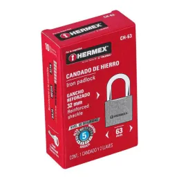 Candados 63mm S5 Hierro Hermex 43801 Hermex-Candados 63mm S5 Hierro Hermex 43801 Cuerpo de hierro en una sola pieza y gancho cor