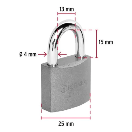  Candados 25mm S2 Hierro Hermex 43795 3.559322 Candados 25mm S2 Hierro Hermex 43795 Cuerpo de hierro en una sola pieza y gancho 