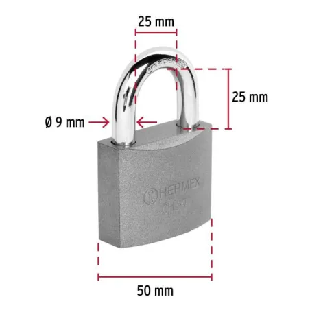  Candados 50mm S4 Hierro Hermex 43317 9.491525 Candados 50mm S4 Hierro Hermex 43317 Cuerpo de hierro en una sola pieza y gancho 