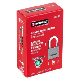 Candados 50mm S4 Hierro Hermex 43317 Hermex-Candados 50mm S4 Hierro Hermex 43317 Cuerpo de hierro en una sola pieza y gancho cor