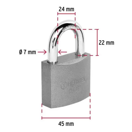 Candados 45mm S4 Hierro Hermex 43316 Hermex-Candados 45mm S4 Hierro Hermex 43316 Cuerpo de hierro en una sola pieza y gancho cor
