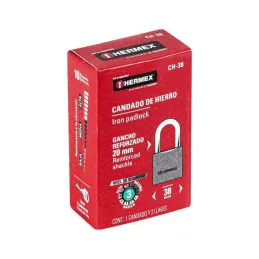 Candados 38mm S3 Hierro Hermex 43315 Hermex-Candados 38mm S3 Hierro Hermex 43315 Cuerpo de hierro en una sola pieza y gancho cor