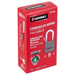 Candados 50mm S4 Hierro GanchoLargo 2llaves Hermex 43325 Hermex-Candados 50mm S4 Hierro GanchoLargo 2llaves Hermex 43325 Cuerpo 