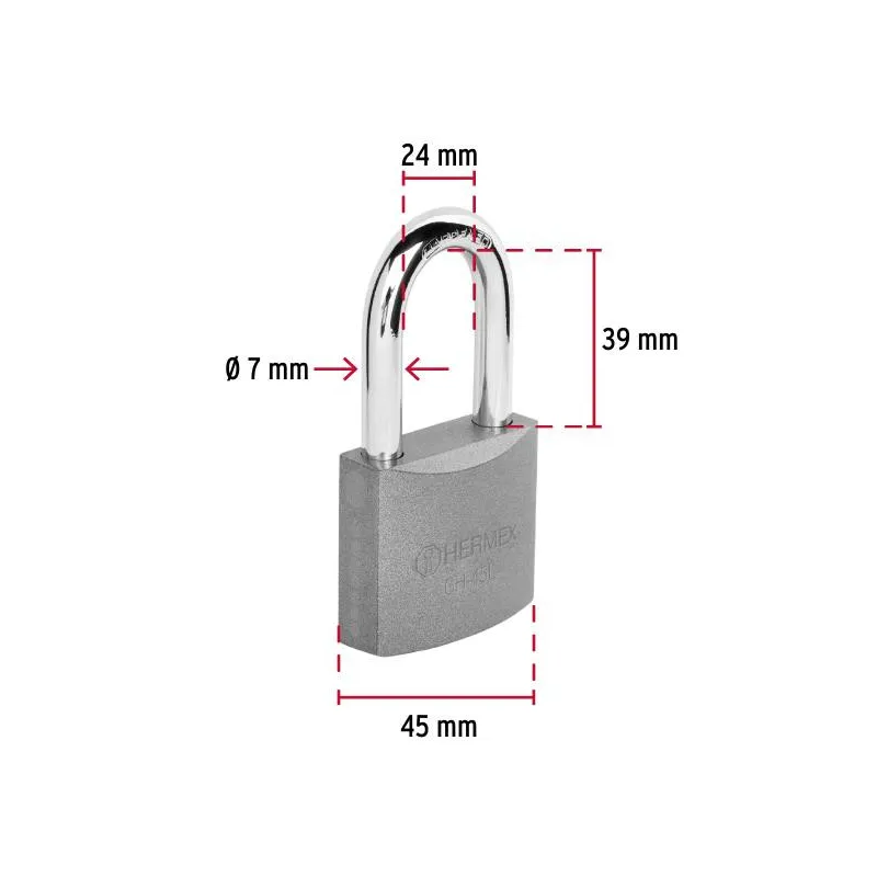 Candados 45mm S4 Hierro GanchoLargo 2llaves Hermex 43324